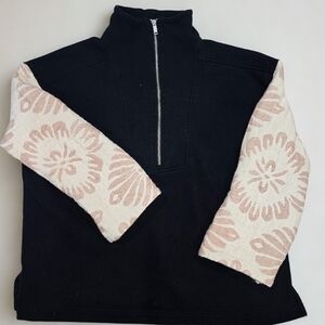 Old Navy Black and Cream Sweatshirt with Pink Patterned Sleeves